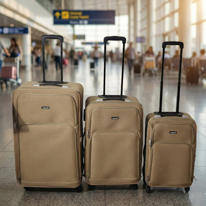 3 Piece Soft Side Trolley Luggage Set with Smooth Rolling Wheels Retractable Handle Travel Suitcase Set for Family Business and Vacation Travel