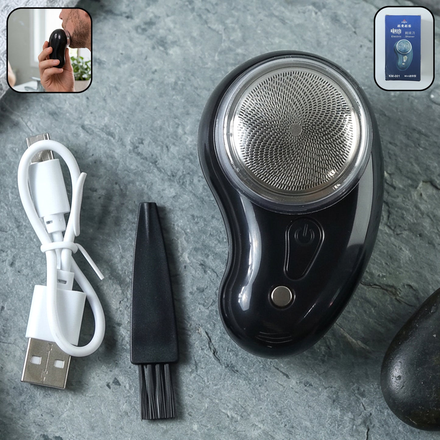 Portable Electric Rechargeable Mini Shaver – Compact Pocket Size Beard Trimmer and Facial Hair Remover for Men with USB Charging and Cleaning Brush (1 Pc)