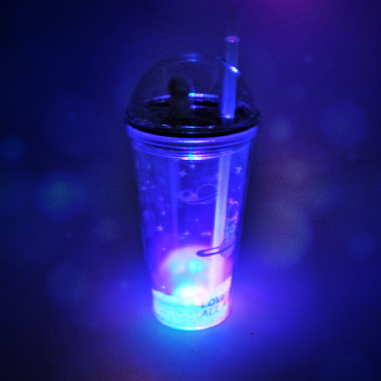 LED Glow Light, Design Printed Insulated Double Wall Plastic Tumbler Cups with Straws 13oz Theming Astronaut in Space Travel Freezer Mug Drinking Cups (Pack of 1)
