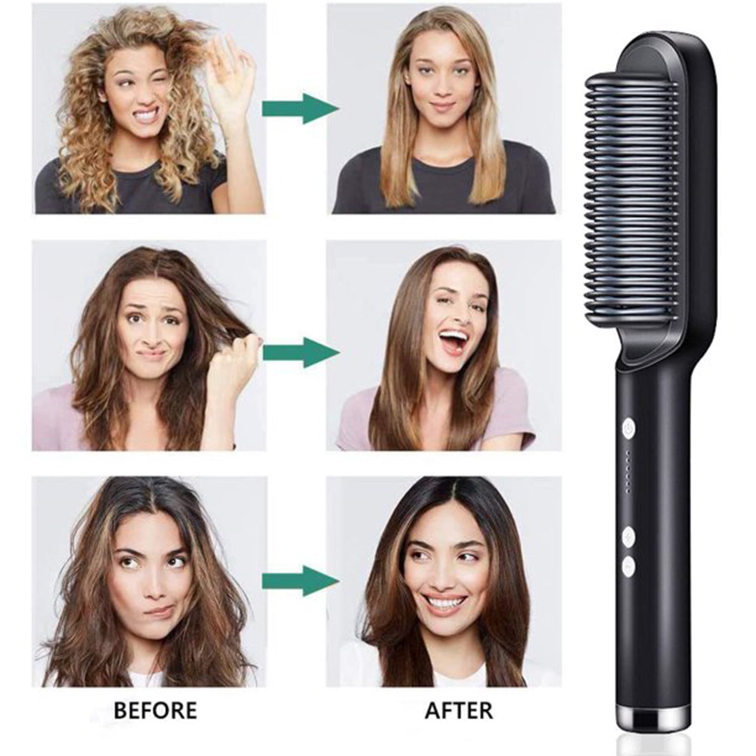 Hair Straightener Brush – Ceramic Hair Straightening Comb with Fast Heat-Up and Adjustable Temperature for Smooth, Shiny and Frizz-Free Hair (1 Pc)