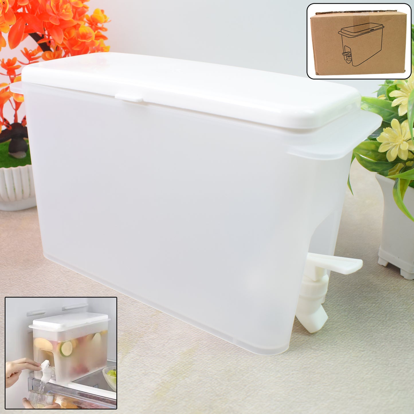 Drink Dispenser Portable Water Jug with Faucet 3.5 Litre Refrigerator Beverage Dispenser for Juice Lemonade and Cold Drinks