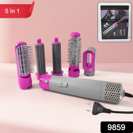 5 In 1 Hair Dryer Brush Hot Air Styler 1000W Multifunction Hair Styling Tool with Detachable Brush Heads for Drying, Straightening, Curling, Volumizing and Combing
