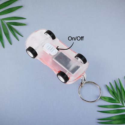 Mini Car Shape LED Keychain Light Flashing Headlights Toy Key Ring for Kids, Bags, Keys and Return Gifts (1 Pc Random Color)