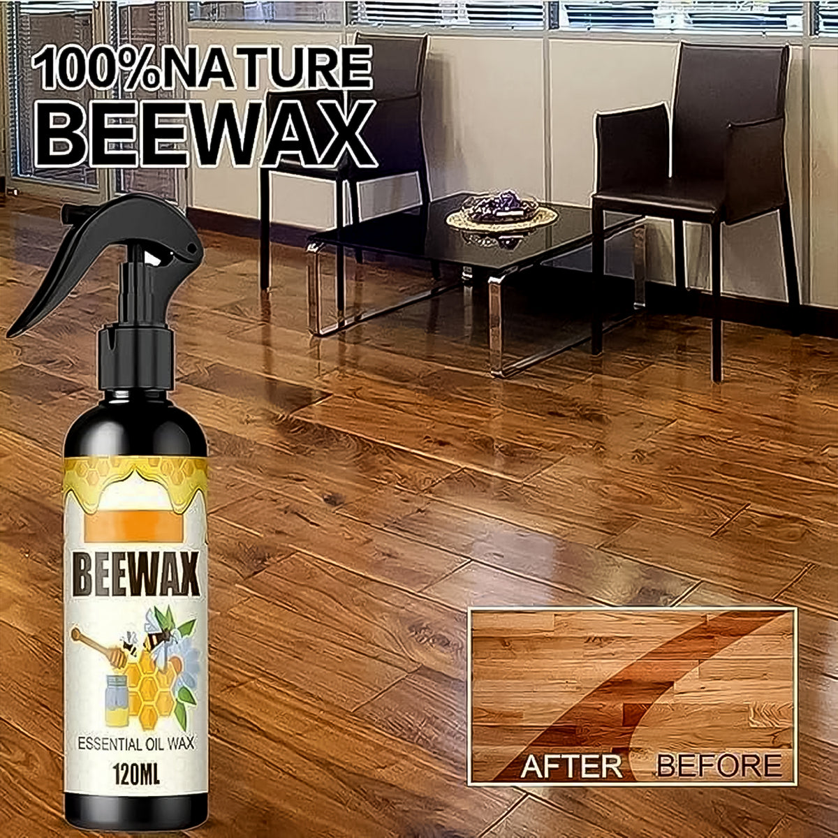 120 ML Beeswax Essential Oil Wood Polish Spray, Furniture Cleaner & Restorer for Wooden Surfaces, Leather, Bamboo & Antique Items