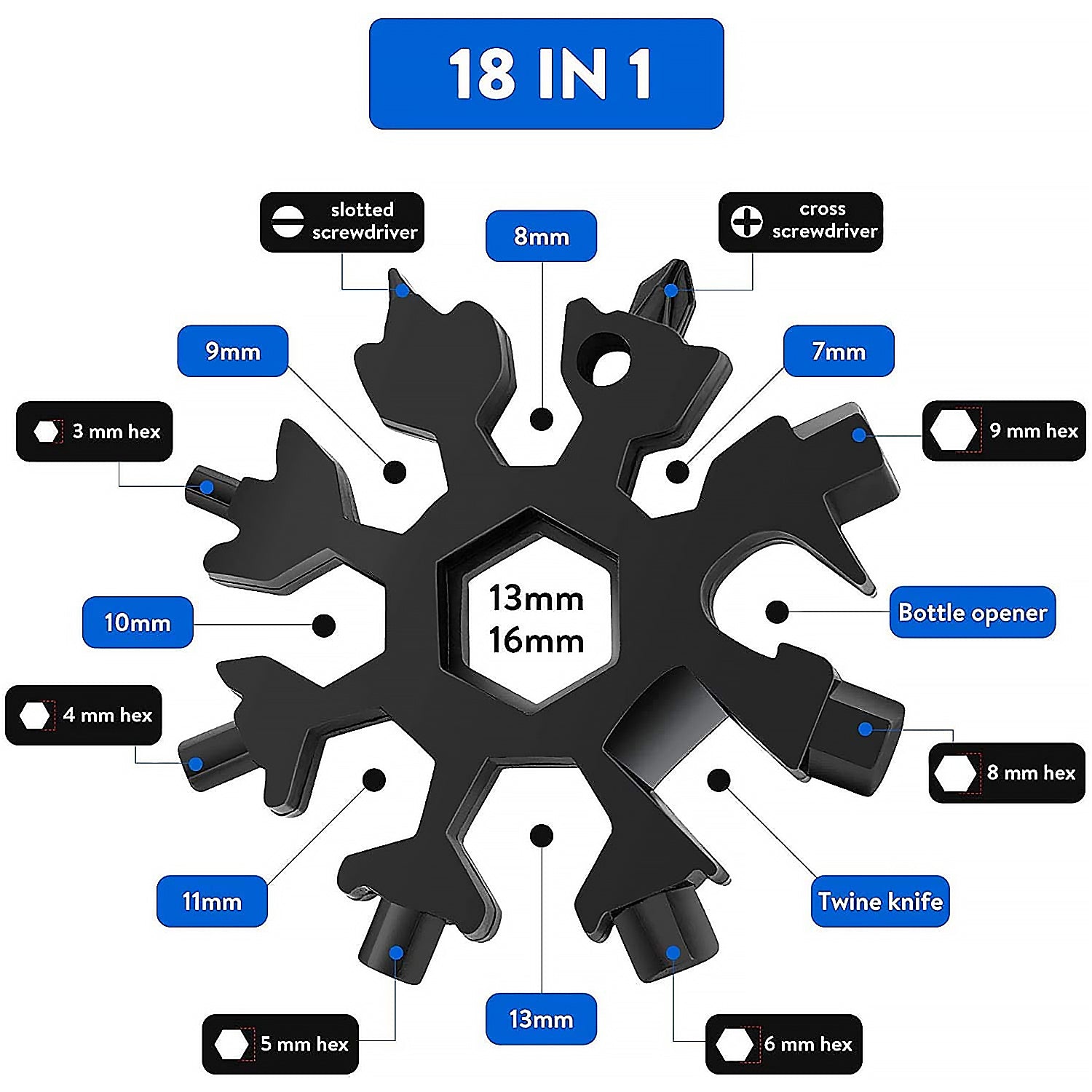 Durable Portable 18 In 1 Snowflake Multi-tool Snowflake Bottle Opener Flat Phillips Screwdriver Kit Wrench