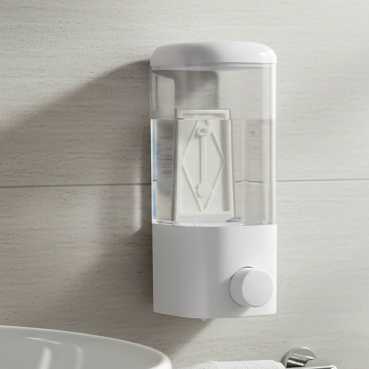 Wall-Mounted Liquid Soap and Hand Wash Dispenser 500 ml, Manual Push-Button Refillable Dispenser for Bathroom, Kitchen, Office and Commercial Wash Areas (1 Pc)