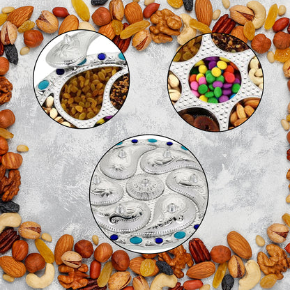 Multipurpose 7 Compartment Rotating Dry Fruit Serving Tray with Lid for Snacks, Candy, Chocolate, Namkeen and Masala Storage (1 Pc)