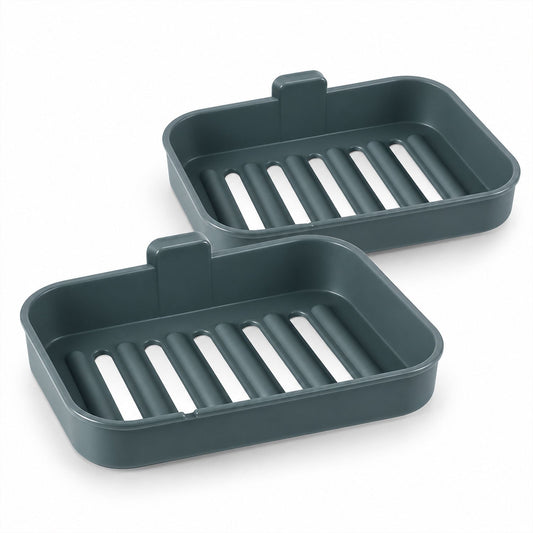 Wall Mounted Plastic Soap Dish With Drainage And Adhesive Hooks - Apex(2 Pc Set)