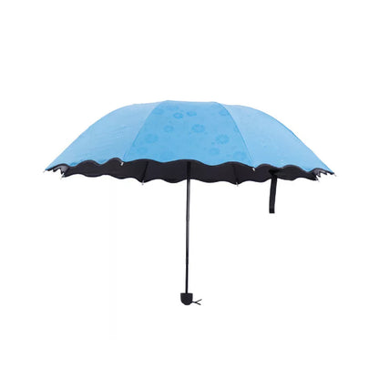 Changing Secret Blossoms Water Magic Print Foldable Umbrella UV Protection Travel Rain Umbrella with Compact Cover (1 Pc)