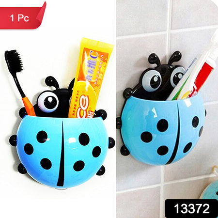 Ladybug Toothbrush Holder with Suction Hook, Cute Cartoon Plastic Toothbrush and Toothpaste Organizer for Kids and Adults, No-Drill Bathroom Accessory (1 Pc)