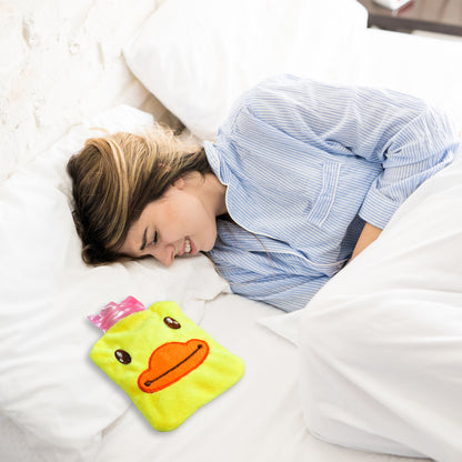 Yellow Duck Small Hot Water Bag with Soft Cover – Portable Natural Rubber Heat Therapy Bottle for Pain Relief, Menstrual Cramps, Neck, Shoulder, Back and Hand Warmer