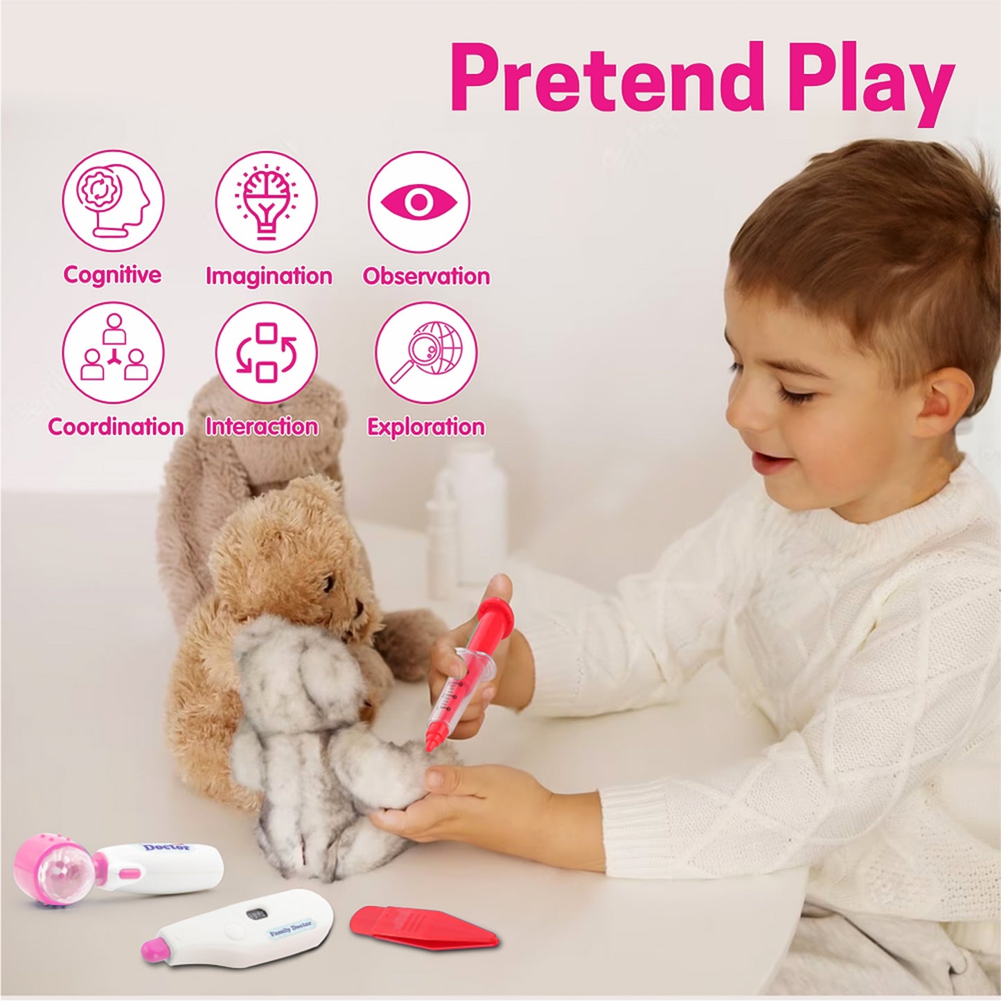Premium Doctor Set Trolley for Kids Pretend Play Medical Kit with LED Light Instruments and Rolling Suitcase (1 Set)