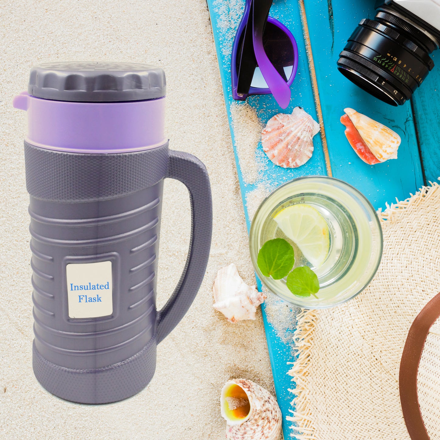 Thermos Insulated Flask Tea Kettle Hot and Cold Vacuum Jug Leak Proof Stainless Steel Inner Plastic Outer Tea Coffee Water Jug with Handle 1200ML and 1700ML