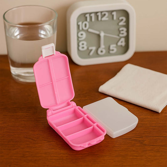 Portable Pink Dual-Sided Pill Organizer Box – 8-Compartment Pocket Medicine Case with Secure Snap Locks – Moisture-Resistant, BPA-Free Plastic Travel Storage for Daily Vitamins, Tablets and Small Essentials