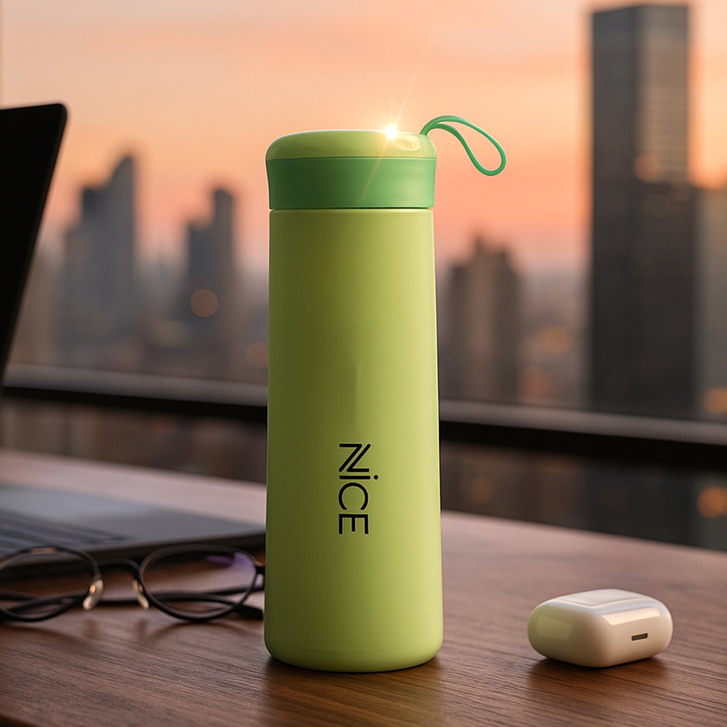 Leak-Proof Plastic Vacuum Flask - Green (400 ML)