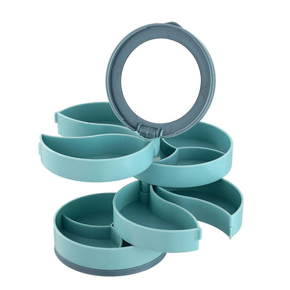 4 Layer 360 Degree Rotating Jewelry Storage Box with Mirror Portable Organizer for Rings Earrings Necklaces and Accessories (1 Pc)