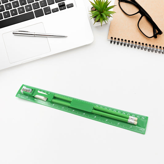 School / Office Set (Ruler, 2 Pencils, Eraser, Sharpener) Stationary Set (5 Pc Set)