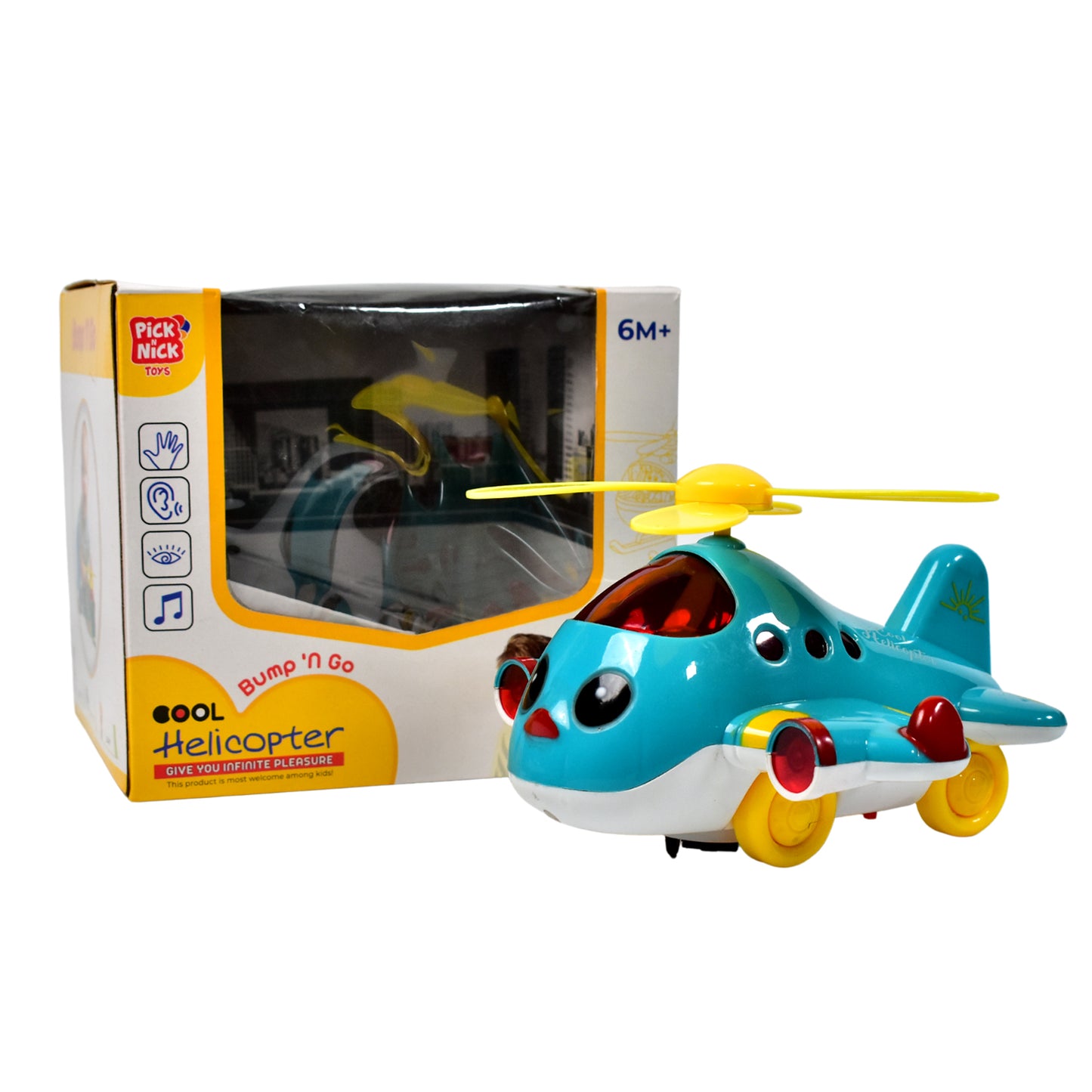 Helicopter Airplane Musical Toy for Toddlers with Lights and Sound – Electronic Moving Aeroplane Toy with 360° Rotation, Bump and Go Action and Flashing Lights – Crawling Encouragement Development Toy for Kids