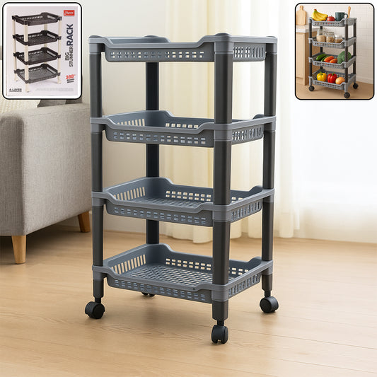 Apex 4 Layer Big Multipurpose Plastic Storage Rack Durable Kitchen and Home Organizer Shelf Stand for Vegetables Fruits Toys and Household Items (1 Pc)