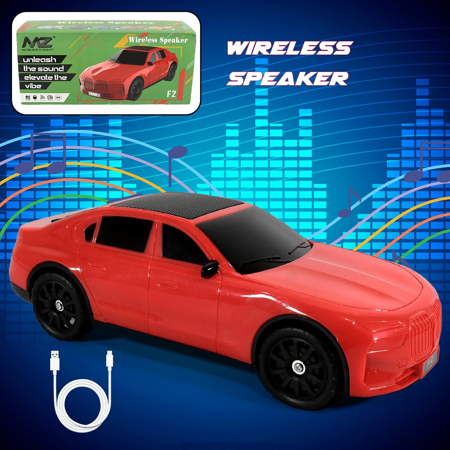 Wireless Bluetooth Car Shape Speaker, Portable Music Speaker with Bluetooth, TF Card, USB and FM Radio Support (1 Pc)