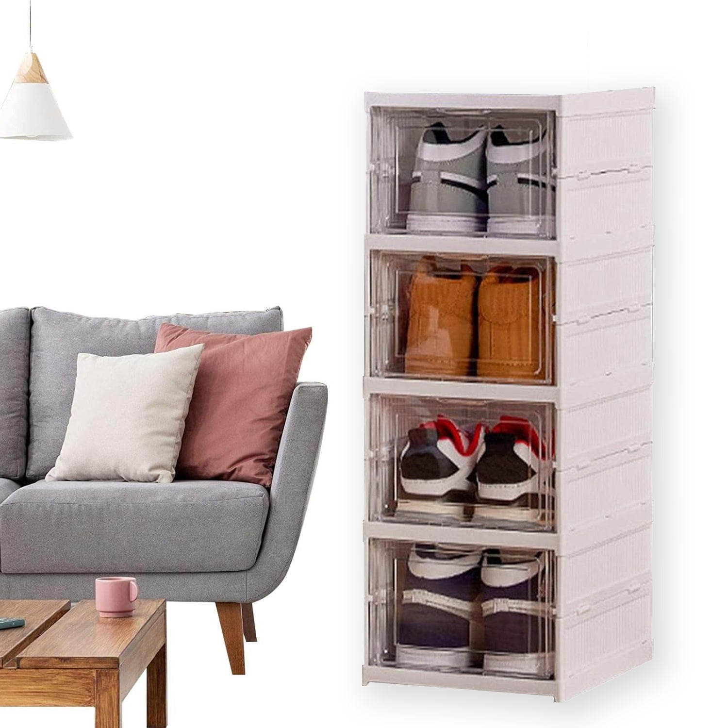 Stackable Multifunctional 4 Layer Storage Organizer Cart with Foldable Shelves and Rolling Wheels for Kitchen, Bedroom, Bathroom and Laundry (1 Pc)