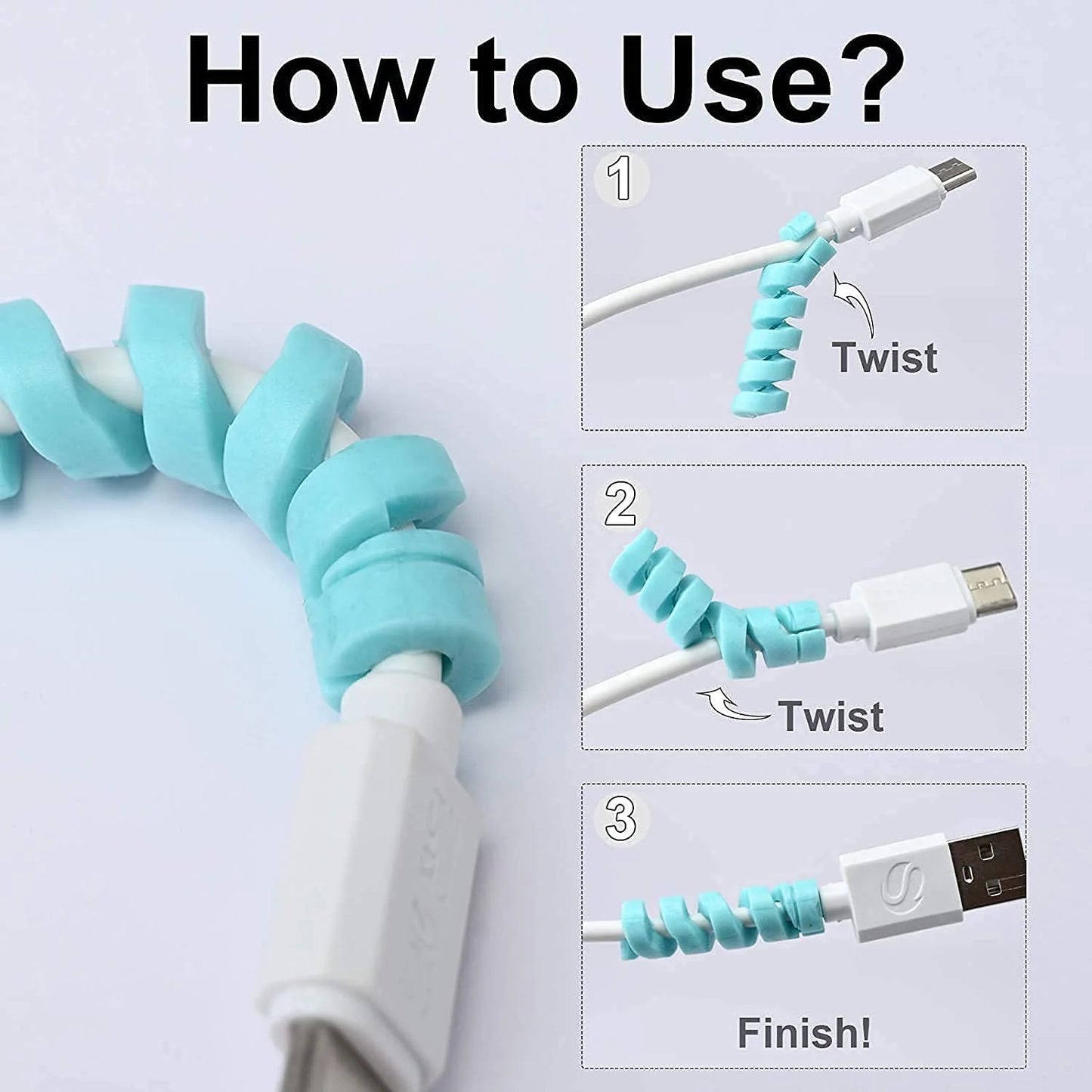 Spiral Charger Cable Protector Sleeve Universal Silicone Data Cable Saver Strain Relief Protector for Charging Cables Earphones USB Cables and Headphones (Pack of 10)