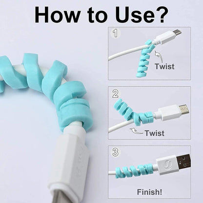 Spiral Charger Cable Protector Sleeve Universal Silicone Data Cable Saver Strain Relief Protector for Charging Cables Earphones USB Cables and Headphones (Pack of 10)