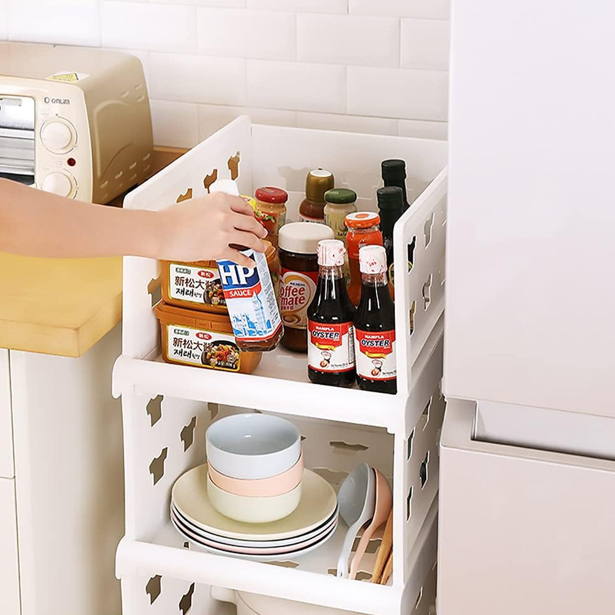 4 Layer Stackable Multifunctional Storage Cart Foldable Drawer Shelf Basket Utility Organizer Rack for Kitchen Pantry Closet Bedroom Bathroom and Laundry (1 Pc)