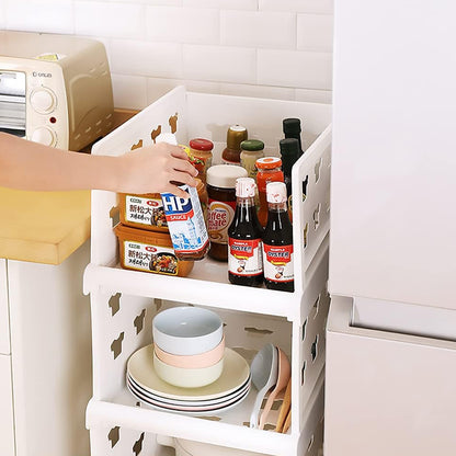 4 Layer Stackable Multifunctional Storage Cart Foldable Drawer Shelf Basket Utility Organizer Rack for Kitchen Pantry Closet Bedroom Bathroom and Laundry (1 Pc)