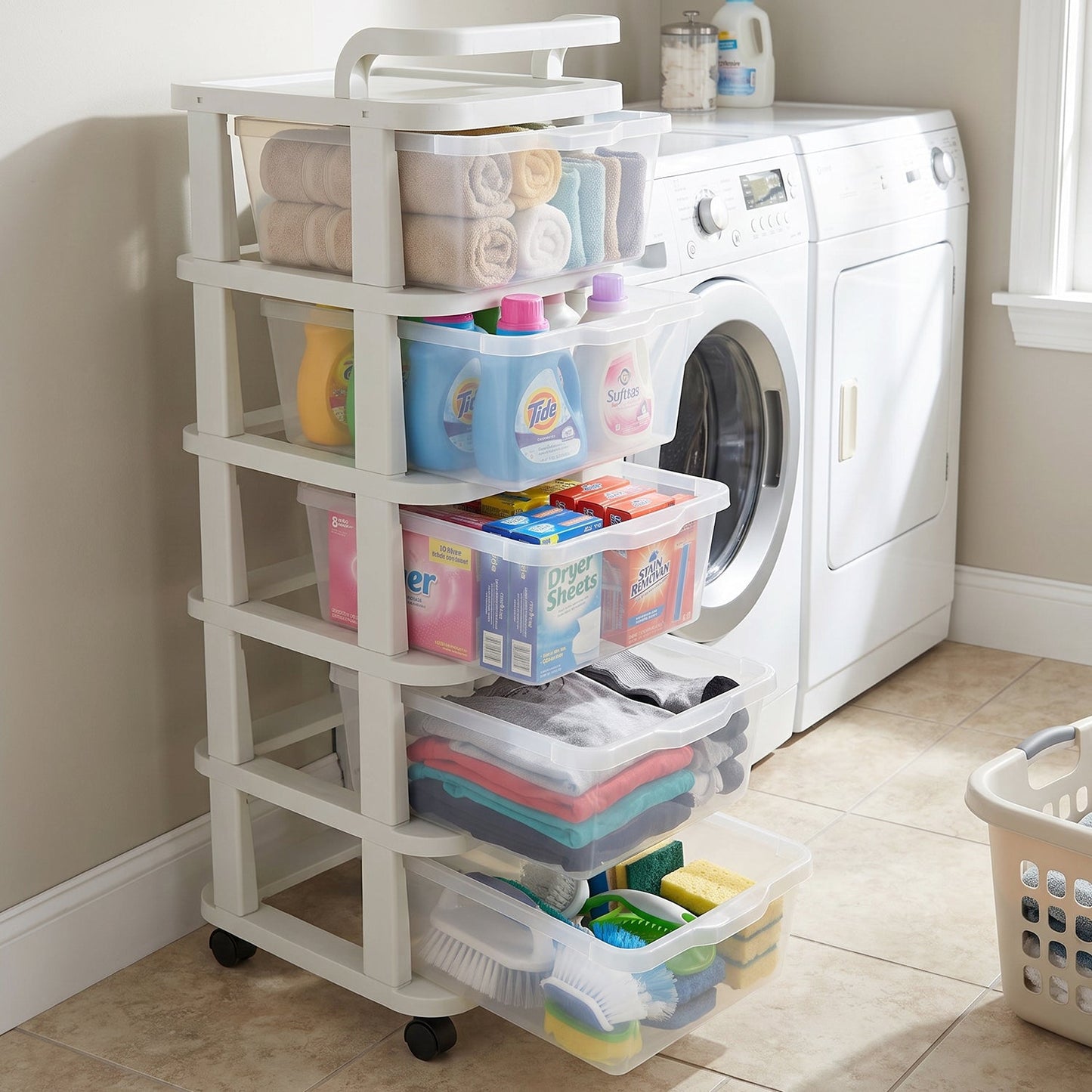 5 Layer Plastic Storage Drawer Rack with Wheels Multipurpose Rolling Organizer Cabinet for Home Kitchen Bathroom Office Bedroom and Laundry Storage (1 Pc)