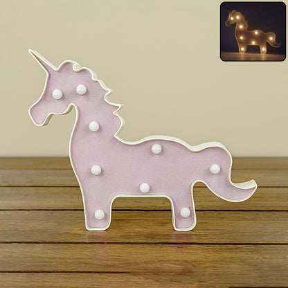 Magical Unicorn Shaped LED Decorative Night Light Battery Operated Marquee Lamp for Kids Room Bedroom Party Home Decoration Wall and Table Decor