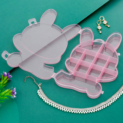 Transparent Cartoon Bear Jewelry Storage Box Clear Plastic Organizer for Earrings, Rings, Accessories and Small Items (1 Pc Random Color)