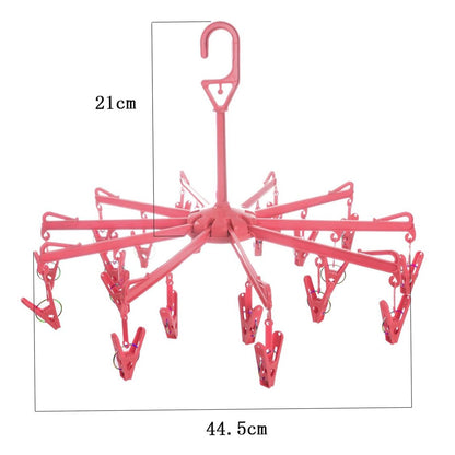 Foldable Plastic Clothes Drying Hanger with 16 Clips Portable Laundry Clip Rack for Underwear Socks Baby Clothes Bras Towels and Travel Use (1 Pc)