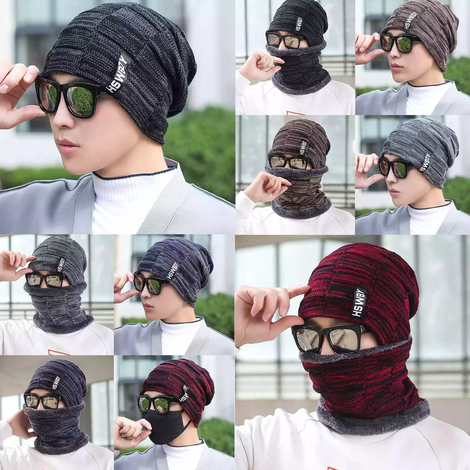 Ultra Soft Unisex Woollen Beanie Cap and Muffler Scarf Set Winter Thermal Knit Cap with Warm Fleece Lining