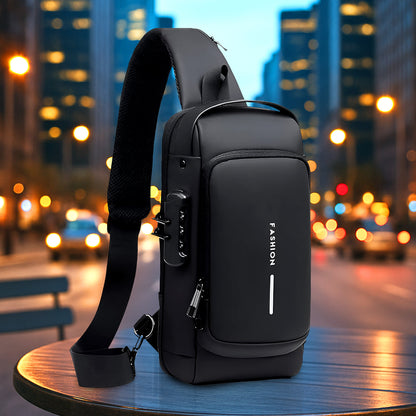 Trendy Anti-Theft Crossbody Sling Bag with USB Charging Port, Combination Lock and Adjustable Strap for Men and Women