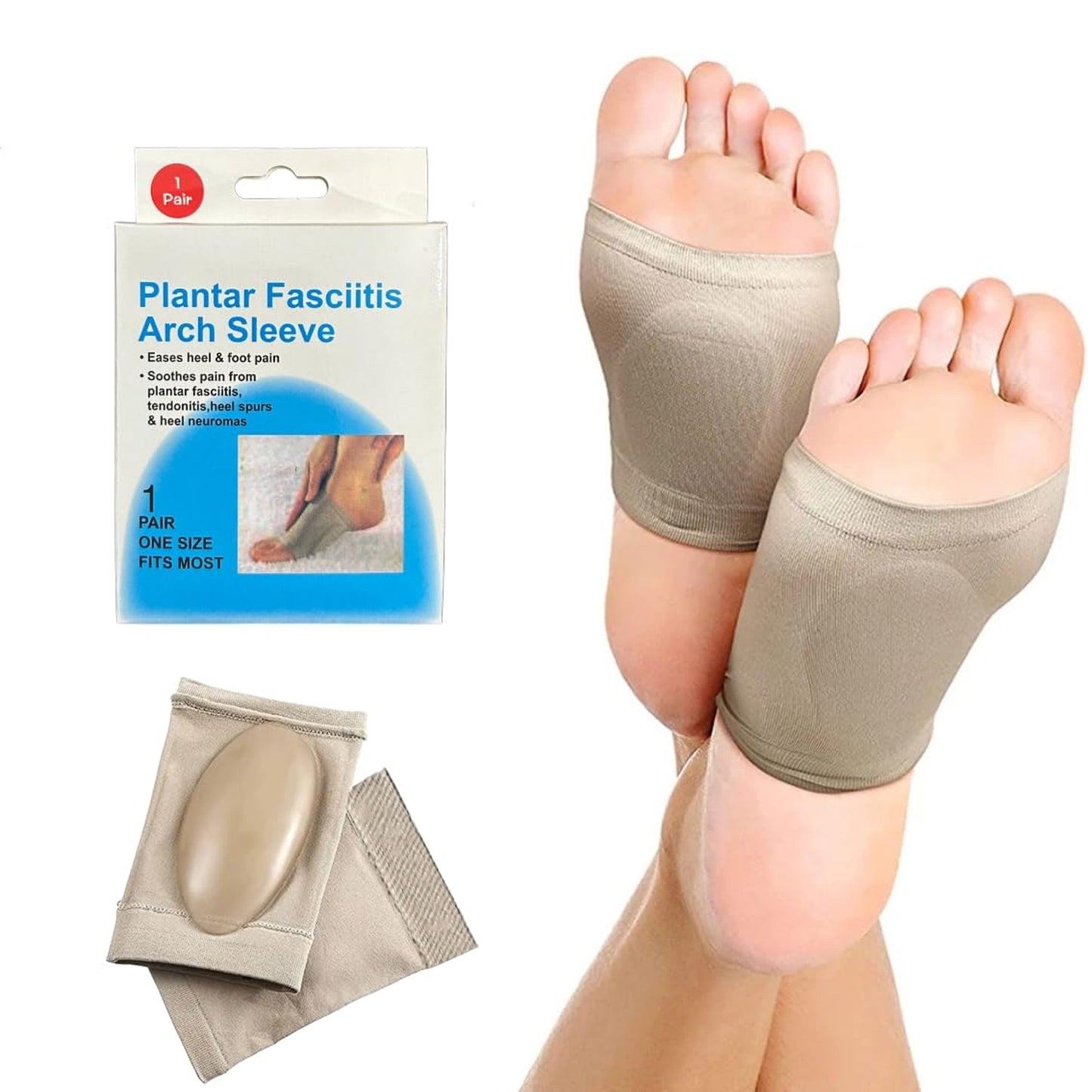 Foot Arch Support Sleeves for Men and Women – Plantar Fasciitis Compression Cushions for Flat Feet and Foot Pain Relief (1 Pair)