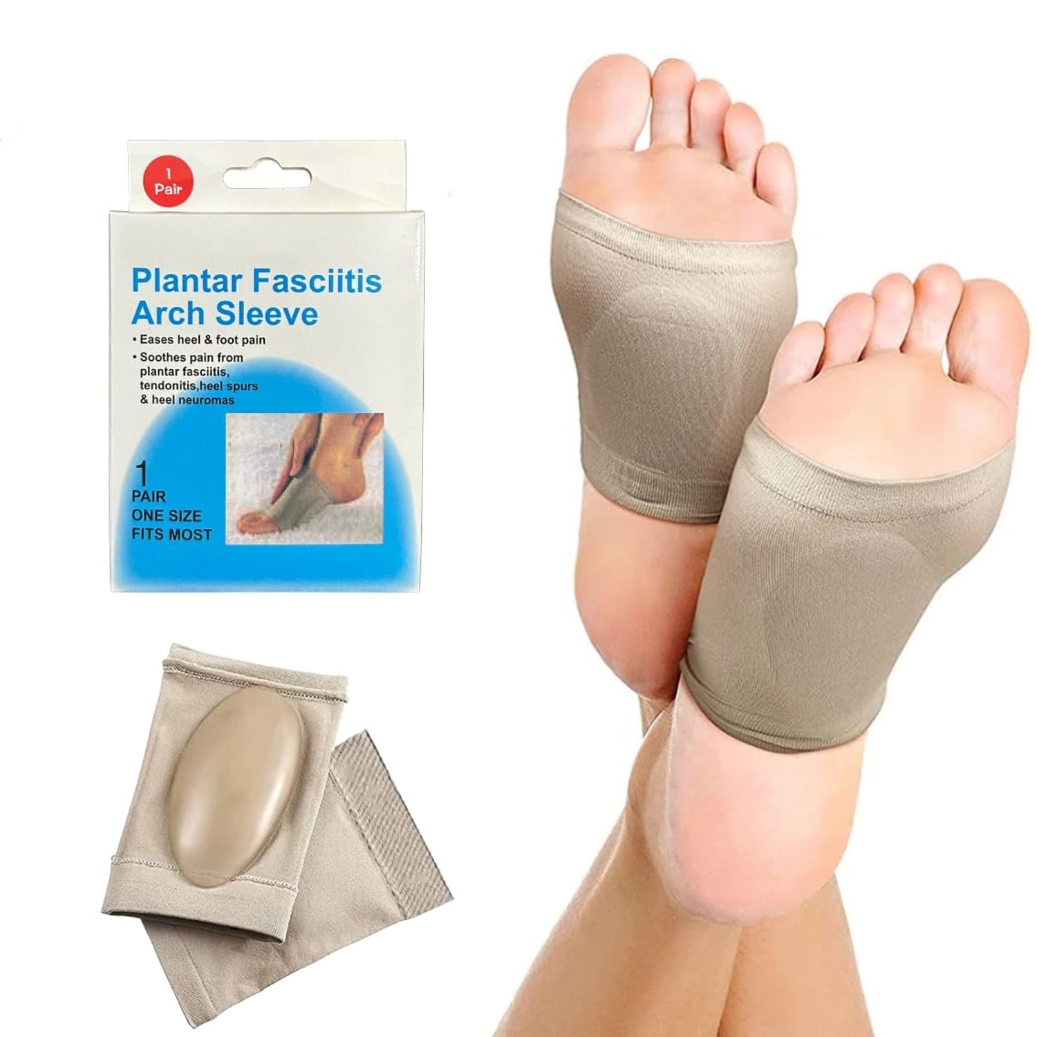 Foot Arch Support Sleeves for Men and Women – Plantar Fasciitis Compression Cushions for Flat Feet and Foot Pain Relief (1 Pair)