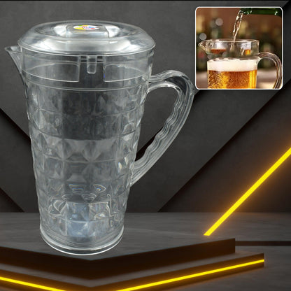 Mocktail PET Plastic Jug with Lid Transparent Diamond Cut Beverage Pitcher Reusable BPA Free Water Jug for Home and Restaurants