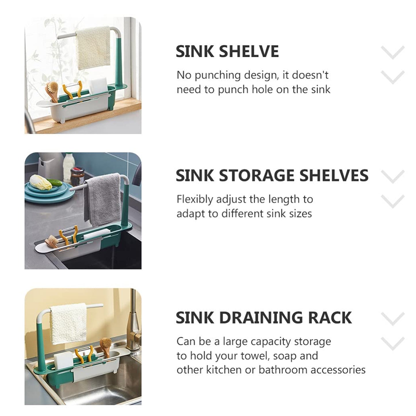 Expandable Kitchen Sink Drying Basket Rack Adjustable Drain Storage Organizer for Sponge, Soap, Brush and Dishwashing Essentials (1 Pc)