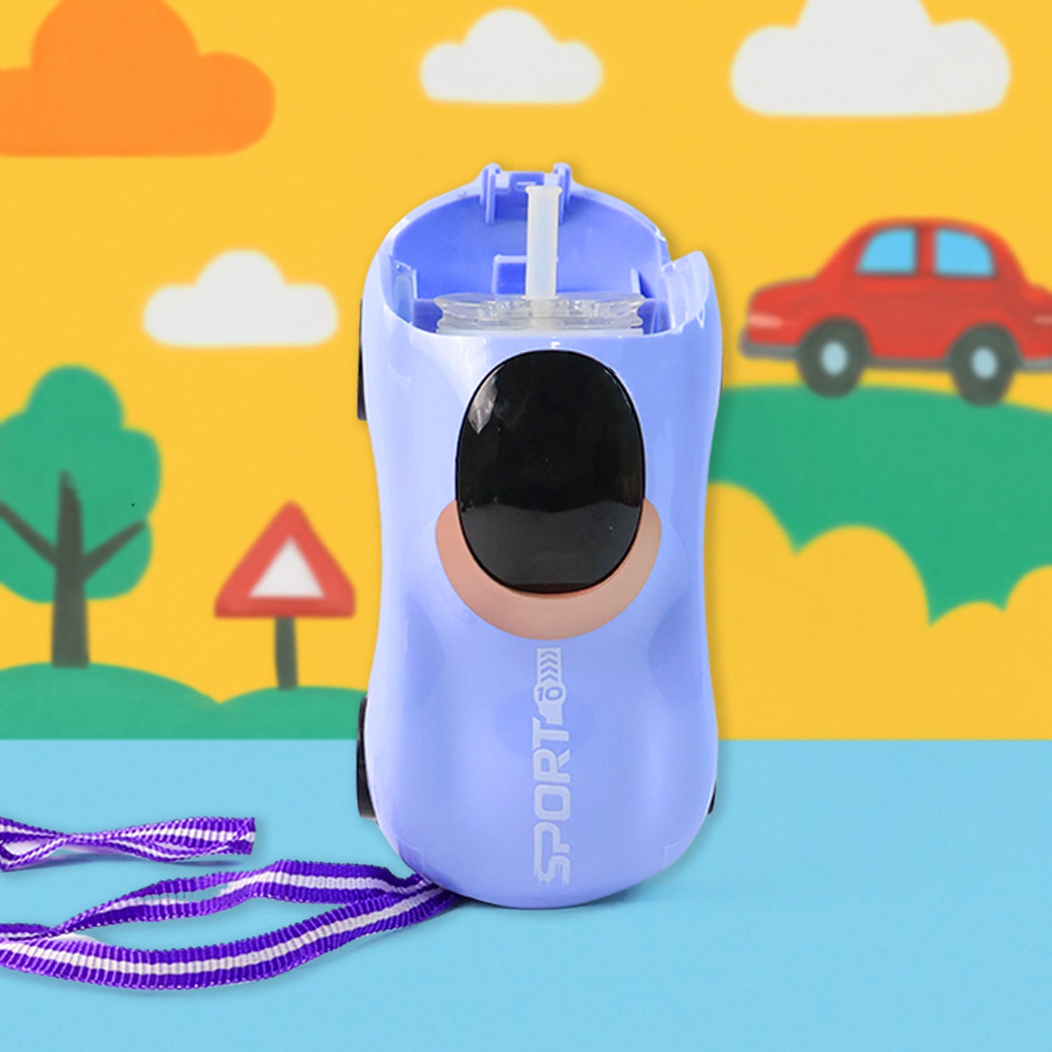 SPORT 280ml Car Shape Water Bottle with Built-in Straw – Leakproof BPA-Free Plastic Sipper Bottle for Kids with Unique Sports Car Design (1 Pc)