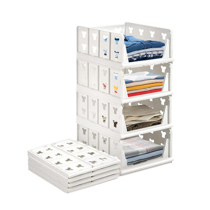 4 Layer Stackable Multifunctional Storage Cart Foldable Drawer Shelf Basket Utility Organizer Rack for Kitchen Pantry Closet Bedroom Bathroom and Laundry (1 Pc)