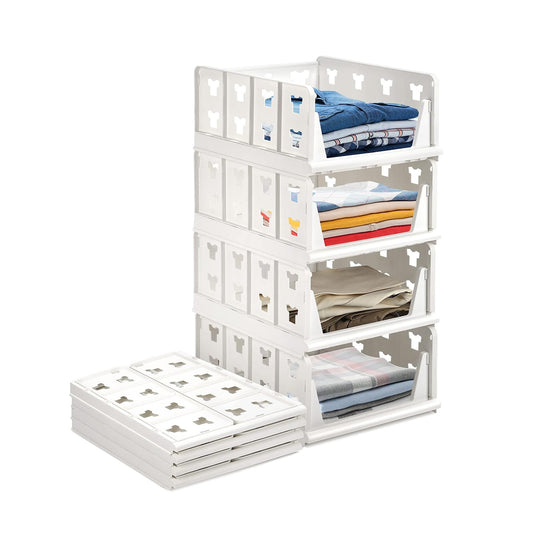 4 Layer Stackable Multifunctional Storage Cart Foldable Drawer Shelf Basket Utility Organizer Rack for Kitchen Pantry Closet Bedroom Bathroom and Laundry (1 Pc)