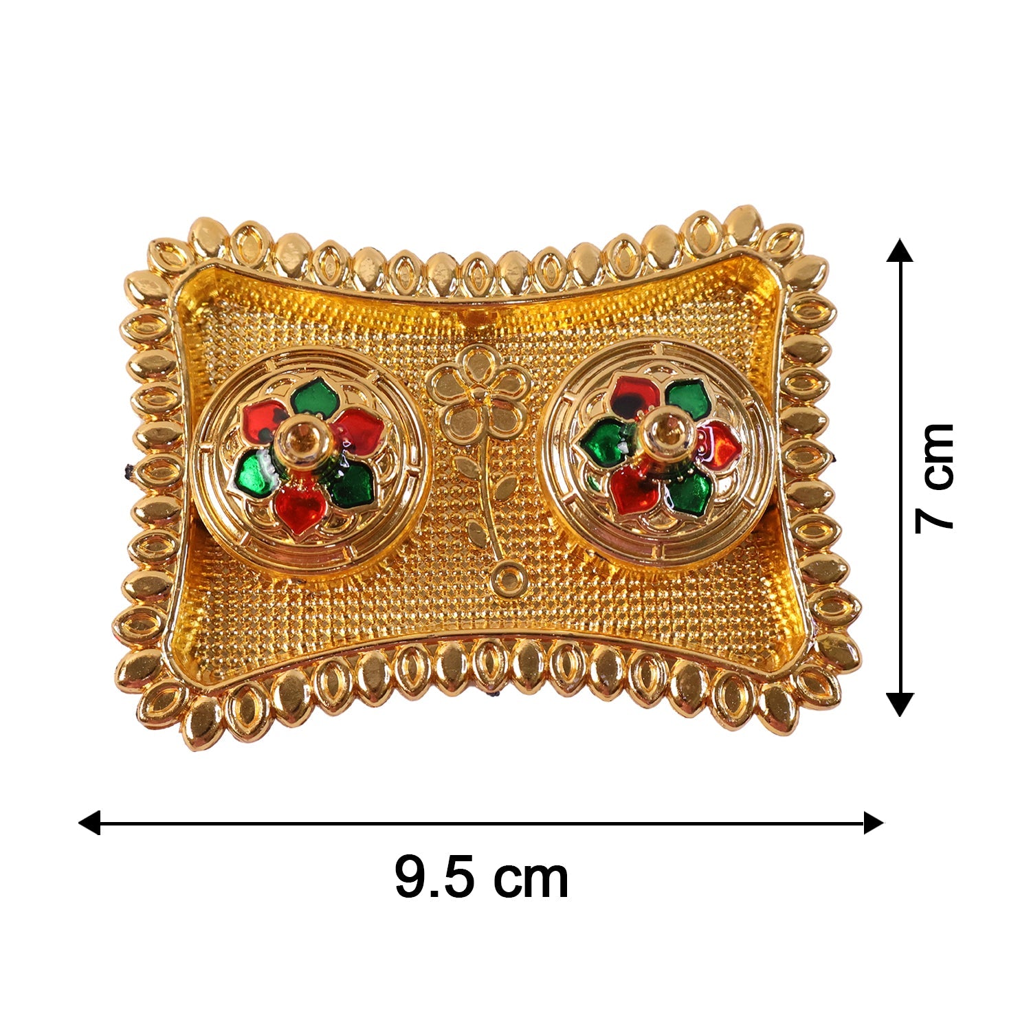 Meenakari Kumkum Holder Golden Metal Double Compartment Pooja Box with Floral Lid for Kumkum Haldi Roli Chandan and Akshat (1 Pc)