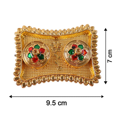 Meenakari Kumkum Holder Golden Metal Double Compartment Pooja Box with Floral Lid for Kumkum Haldi Roli Chandan and Akshat (1 Pc)