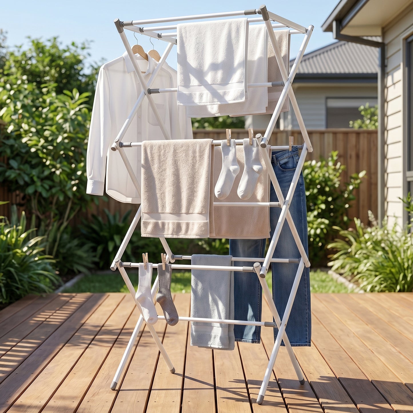 3 Tier Folding Clothes Drying Rack Laundry Cloth Dryer Stand For Balcony (1 Set)