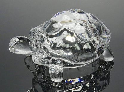 Crystal Glass Tortoise with Crystal Tray Feng Shui and Vastu Decorative Turtle Showpiece for Home Office Good Luck Prosperity and Positive Energy (1 Set)