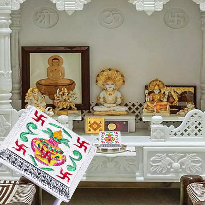 Fancy Aluminium Foil Designer Bajot Wooden Pooja Chowki for Home Temple, Religious Ceremonies and Festival Decoration (1 Pc)