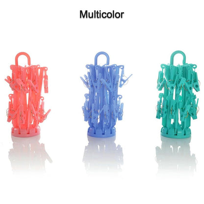 Foldable Plastic Clothes Drying Hanger with 16 Clips Portable Laundry Clip Rack for Underwear Socks Baby Clothes Bras Towels and Travel Use (1 Pc)