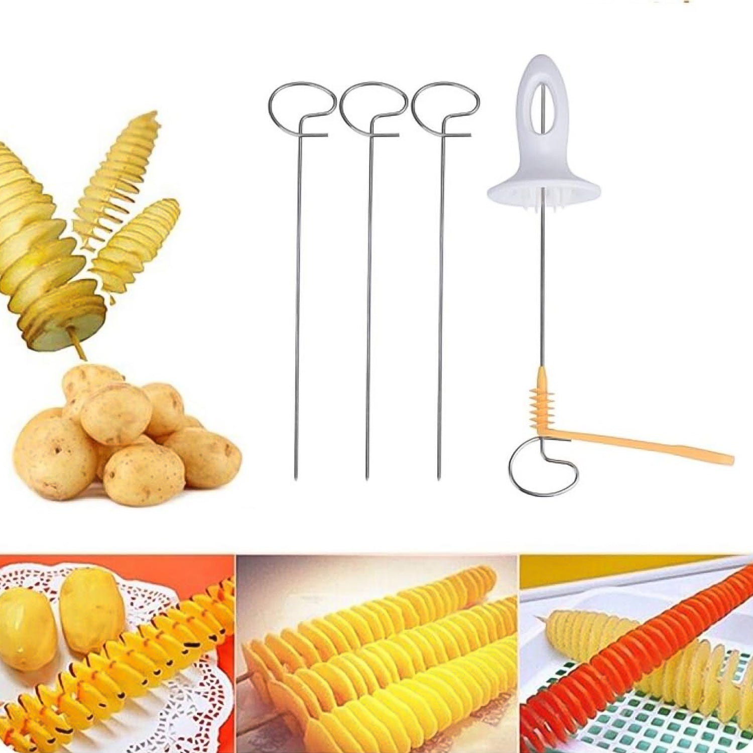 Potato Spiral Cutter and Tornado Twister Slicer for Curly Chips and Vegetable Spiral Cutting with 4 Skewers (1 Set)