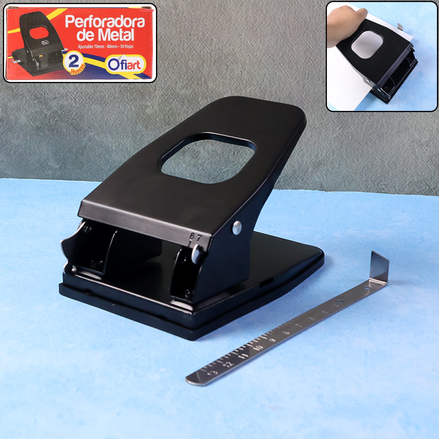 Heavy Duty Metal 2 Hole Paper Punch Machine Adjustable Office File Hole Puncher with Precision Alignment Ruler Large Capacity Up to 30 Sheets for School Home and Office Use (1 Pc)